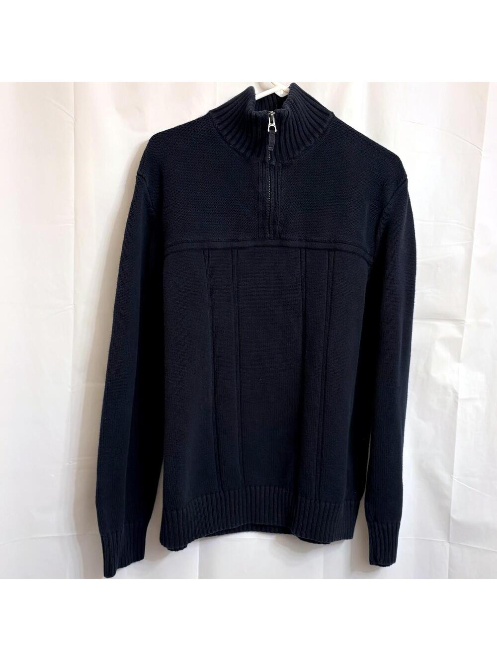 Lucky Brand Men's XXL Navy Blue 1/4 Zip Mock Neck Cotton Sweater Ribbed